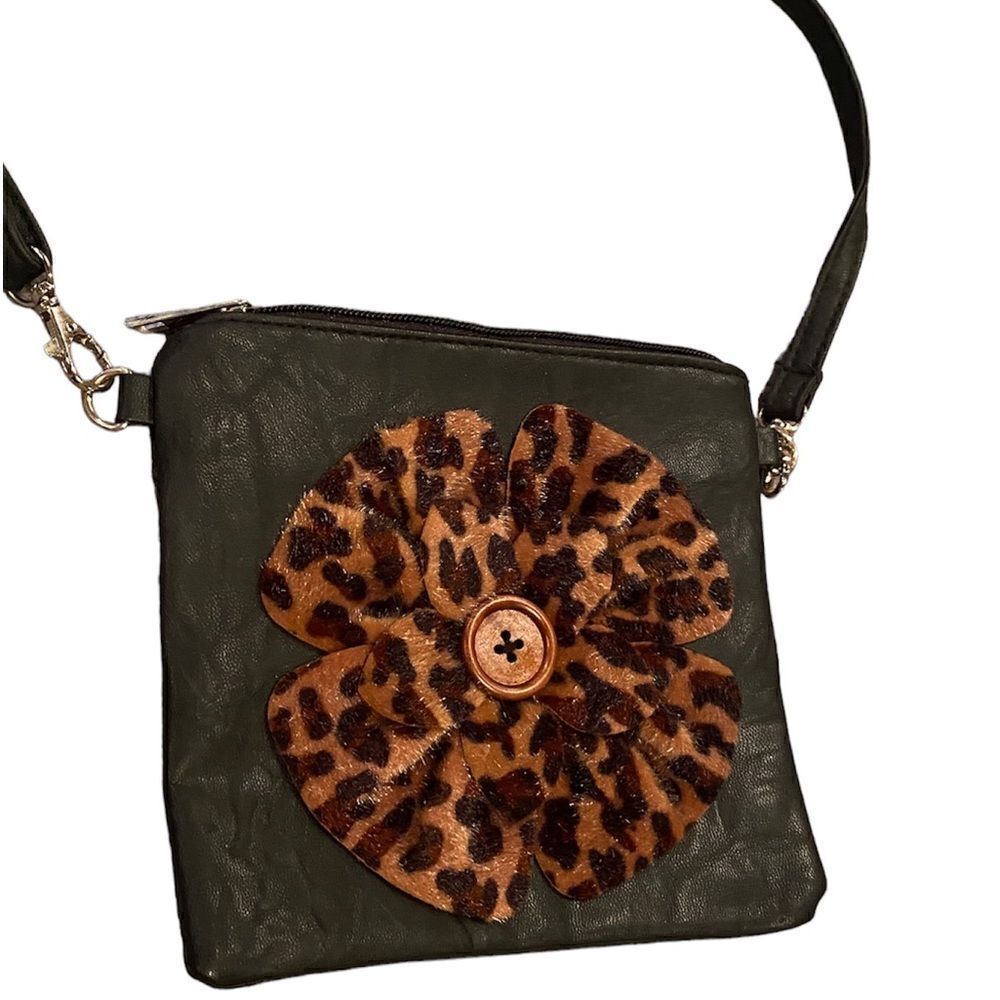 SAX Leopard Print Flower Crossbody Purse